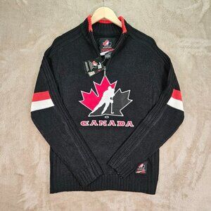 NWT Team Canada Hockey Official Licensed Long Sleeve Quarter Zip Sweater Black